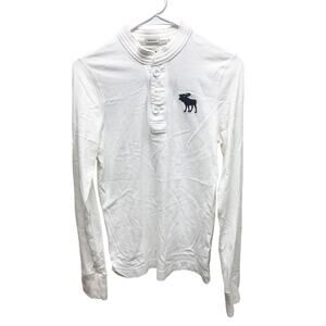 A&F Abercrombie & Fitch White Blue Moose Logo Muscle Henley Size S